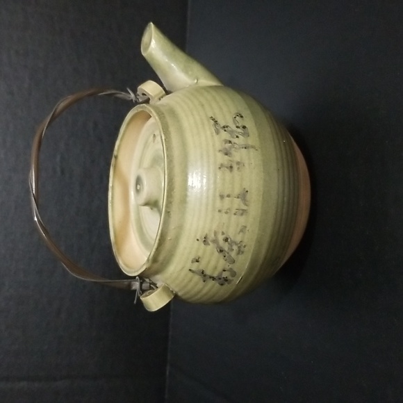Vintage Japanese Personal  Tea Pot, Sage Green with Wire Handle - Picture 2 of 12